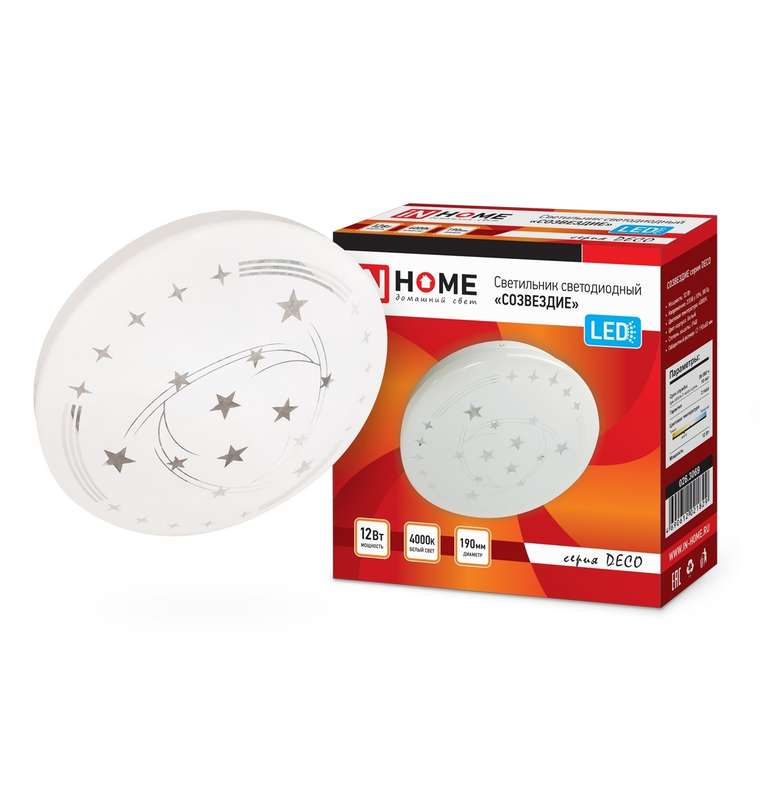 Рекомендуем купить Светильник светодиодный DECO 12Вт 230В 4000К 780лм 190мм СОЗВЕЗДИЕ IN HOME 4690612021829