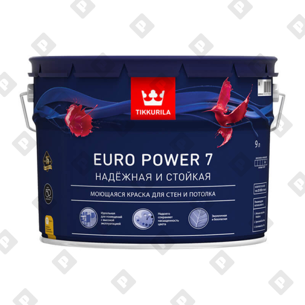 Краска интерьерная моющ. Tikkurila EURO POWER 7 A мат. (9 л) - №1
