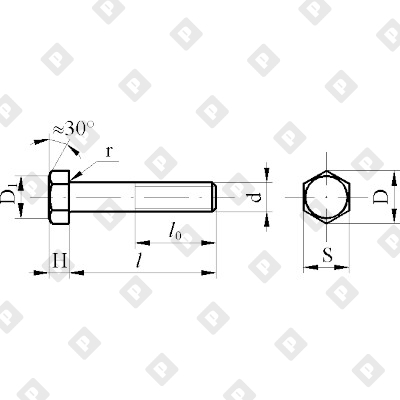 Болт ГОСТ 7805 M12x100 с шестигранной головкой и неполной резьбой, кл. пр. 4.8-5.8 - №2