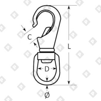 Карабин зацепной с вертлюгом ART 8257 12 мм, нерж. сталь A4 - №2