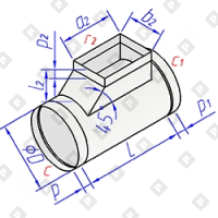 Тройник круглого сечения с прямоугольной косой врезкой - №1
