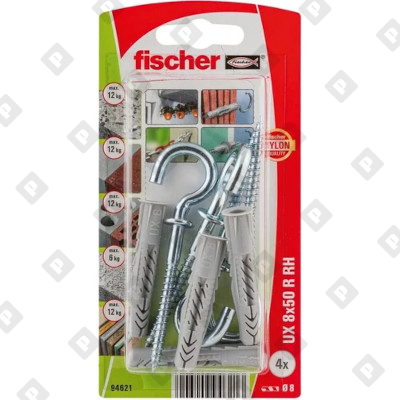Универсальный дюбель Fischer UX 8x50 RH K OE с крюком, упаковка блистер 4 шт - №1
