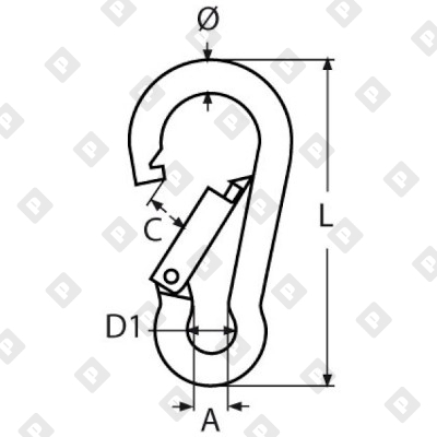 Карабин пружинный с кольцом ART 8250 4x40, нерж. сталь A4 - №2