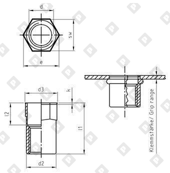 Заклепка ART 1027 M3х9 с внутренней резьбой и уменьшенным потайным бортиком, полушестигранная, нерж. сталь А2 - №3